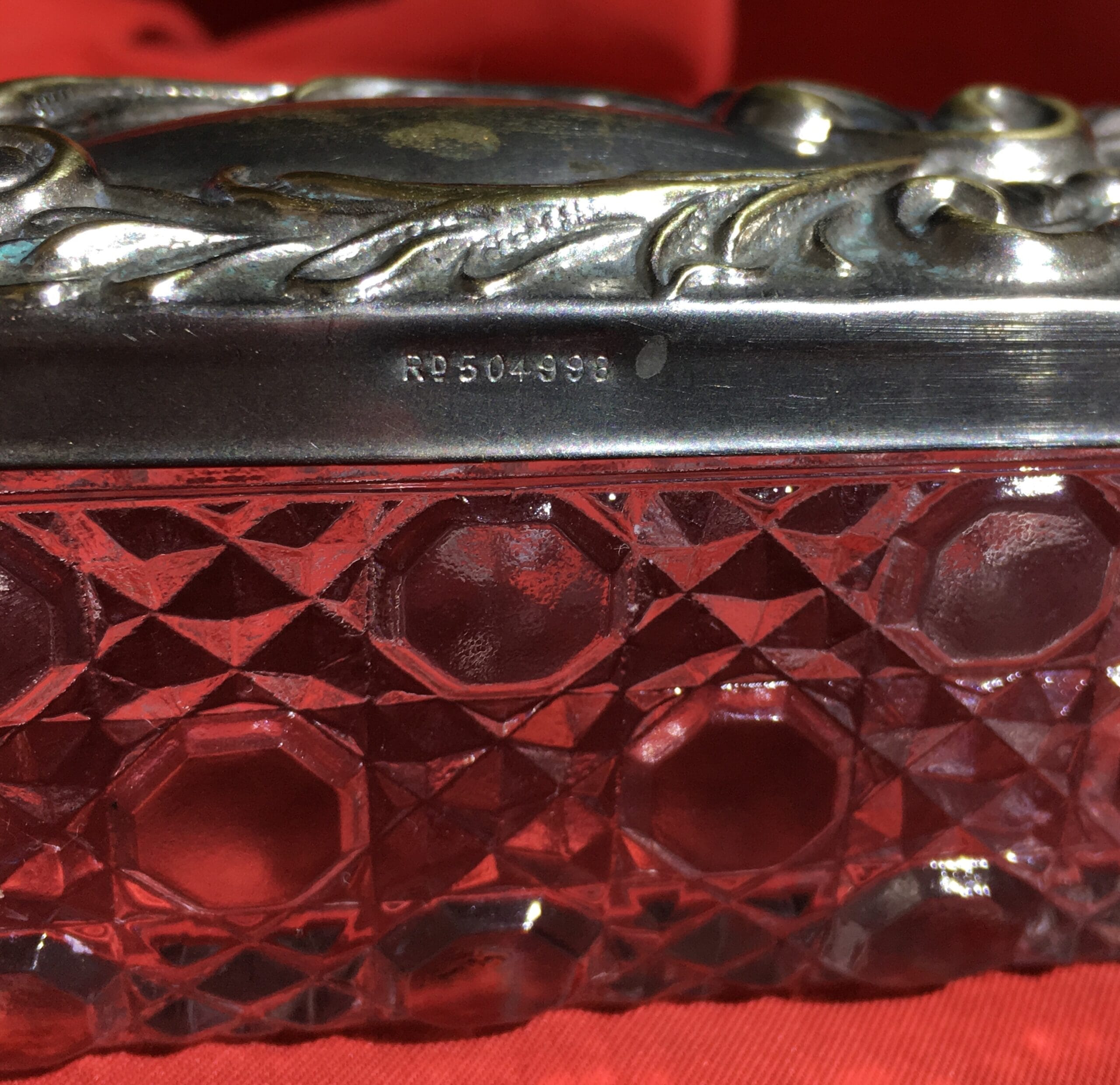 Silver plated dressing table box with pressed glass base, c. 190722351