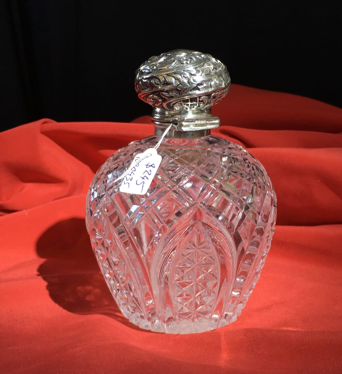 Victorian cut crystal perfume, Sterling Silver lid, 1897-22365