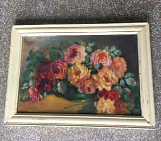 Original oil painting, still life, vase of roses, c.1920-0