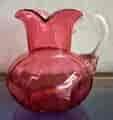 Large Victorian Ruby Glass jug, clear handle, c. 1890-0