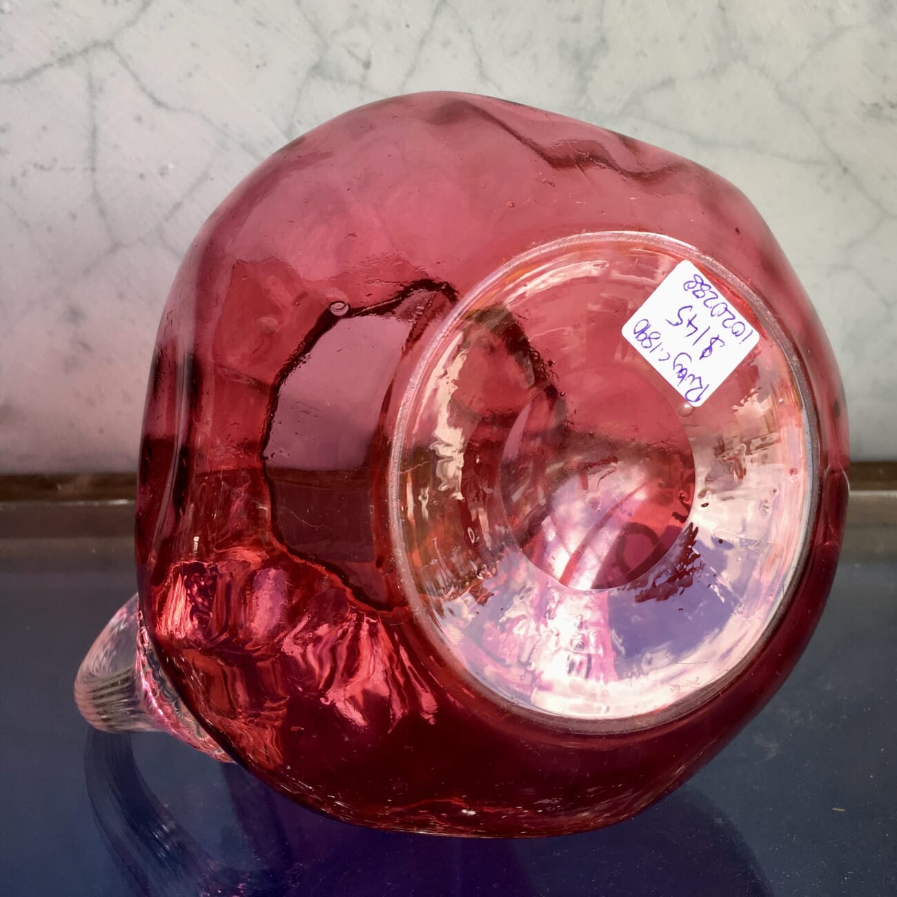 Large Victorian Ruby Glass jug, clear handle, c. 1890-21630