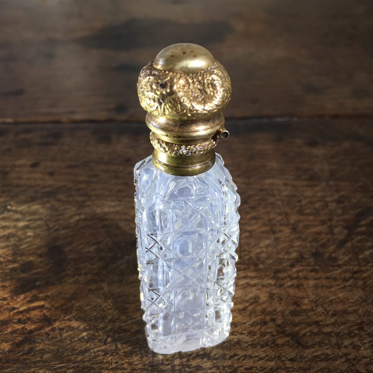 Square cut crystal perfume bottle, gilt metal lid, c. 1890-21680