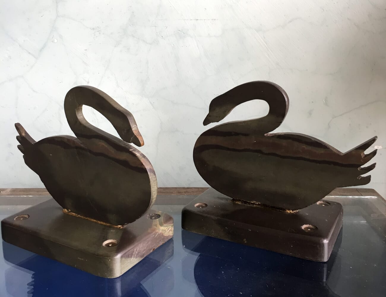 Pair of slate ducks, hand painted highlights c. 1880 -21928