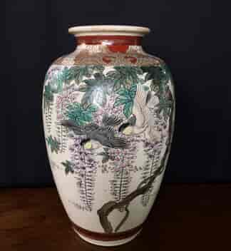 Japanese pottery satsuma vase, wisteria & birds, c.1890-0