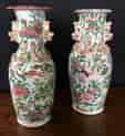 Pair of Cantonese vases, twin dragon handles with bird & flowers, c. 1860-0
