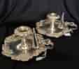 Pair Sheffield plate chamber candlesticks with snuffers. c1820-0
