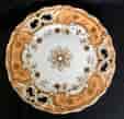 Davenport porcelain pierced plate, gilt & apricot ground, c. 1845-0