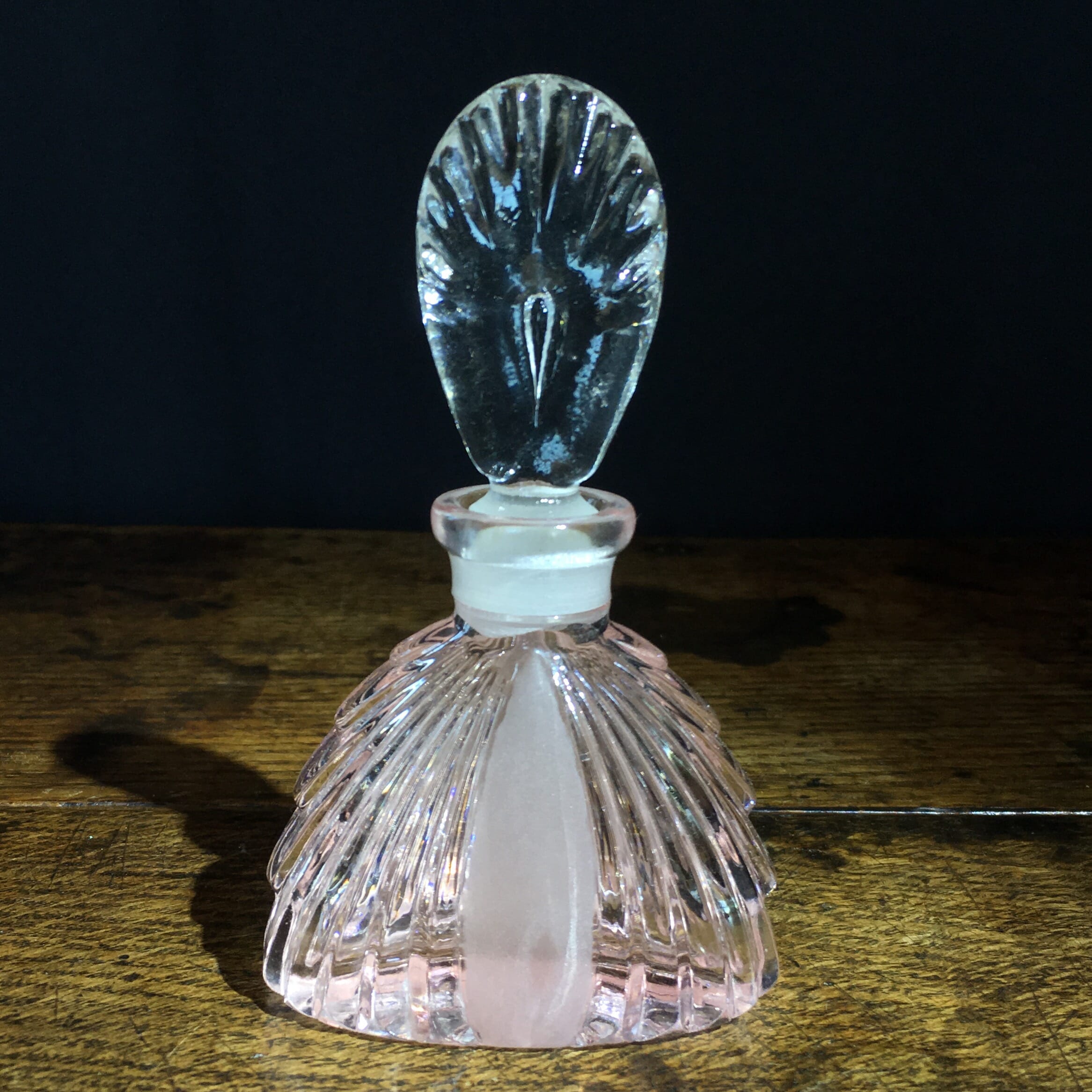 Pressed glass perfume bottle, deco style, 20th century -0