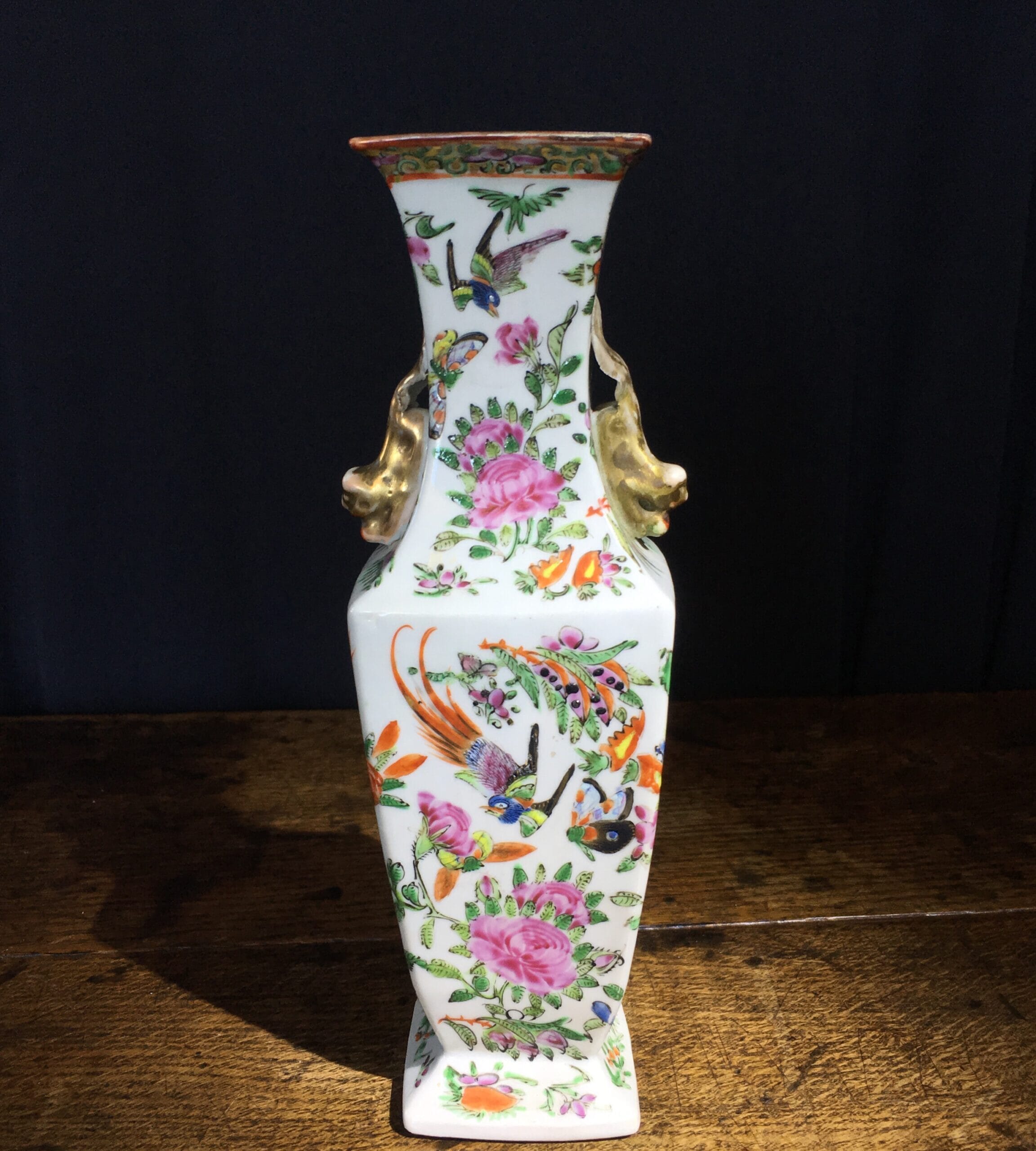 Cantonese square form vase with birds, C. 1850 -0