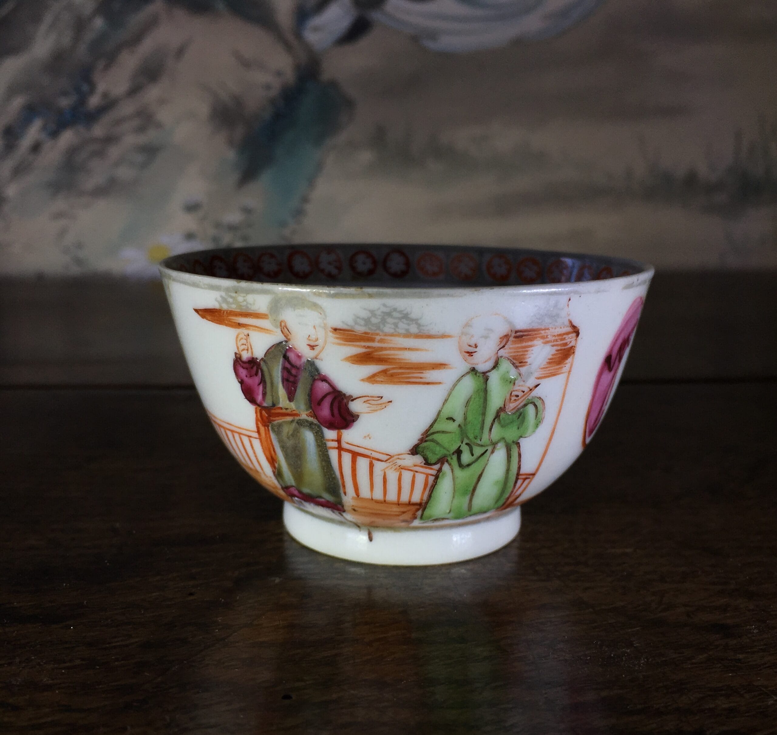 Chinese Export teabowl, polychrome figures, c. 1765-0