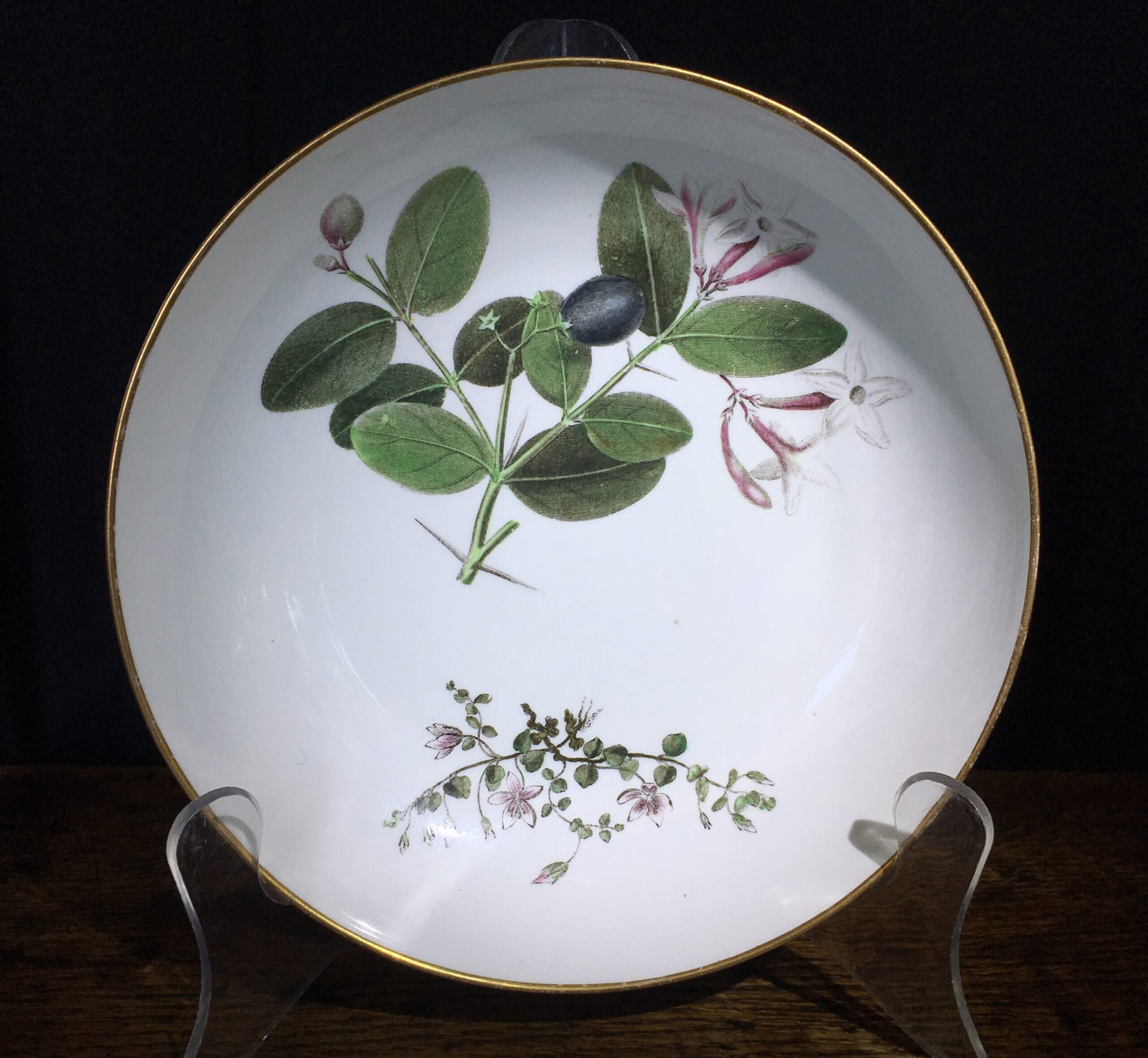 Wedgwood bone china plate, pattern 492, botanical specimens, c. 1815-0