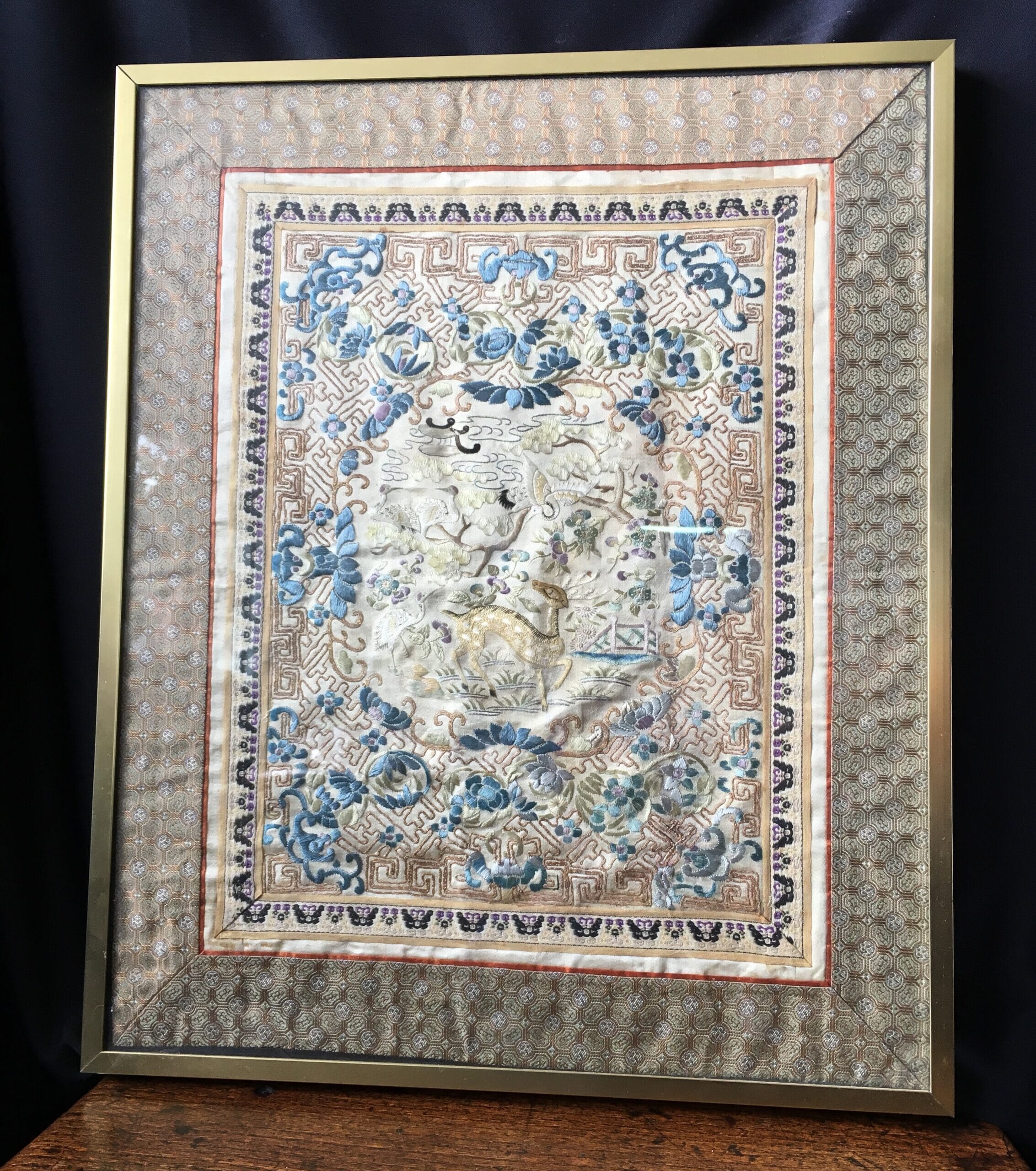 Chinese silk embroidery, birds & flowers, c. 1870-0