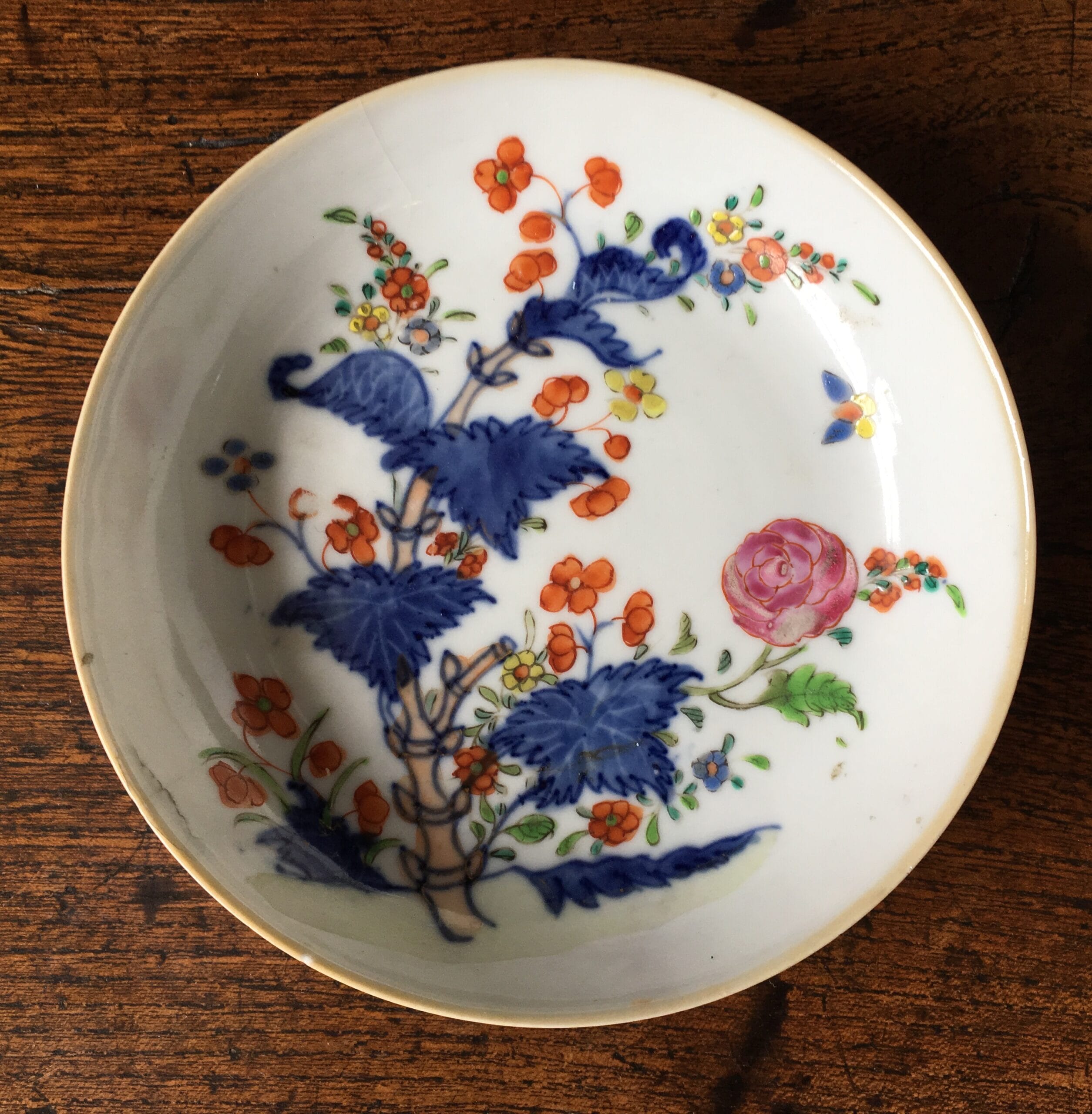 Chinese Export saucer, flowers & butterfly, c. 1760-0