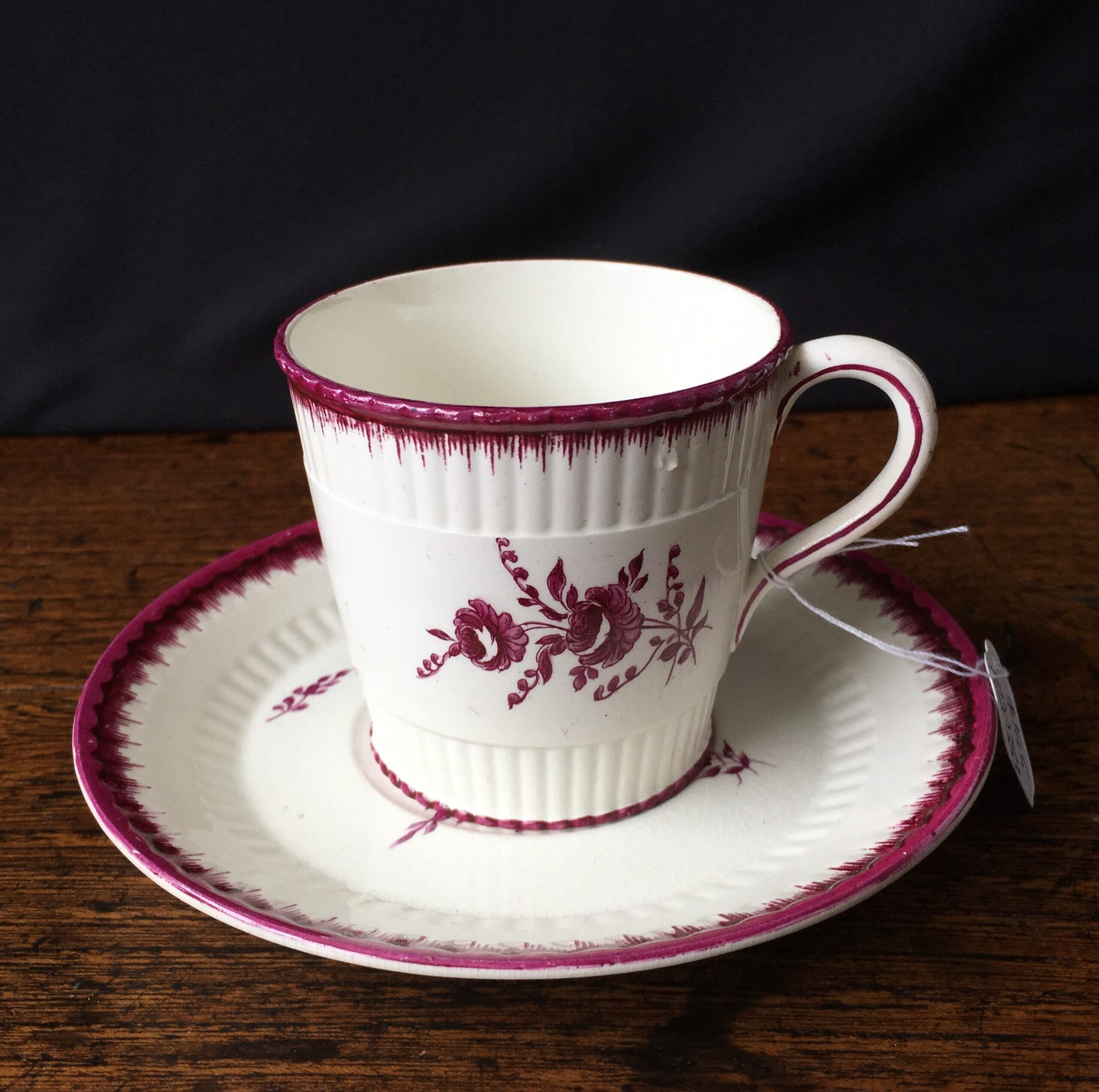 Wedgwood cup & saucer, puce prints in the 18th century style, 1872-0