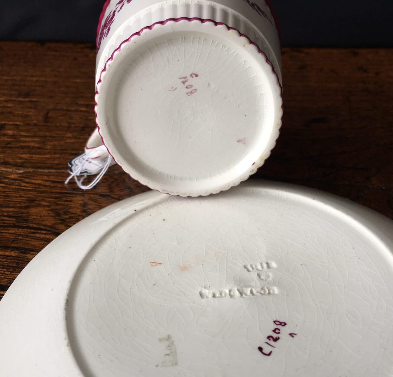 Wedgwood cup & saucer, puce prints in the 18th century style, 1872-21758