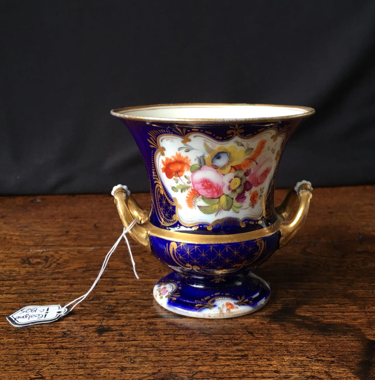 Coalport blue ground vase with flower panels, c. 1825-0