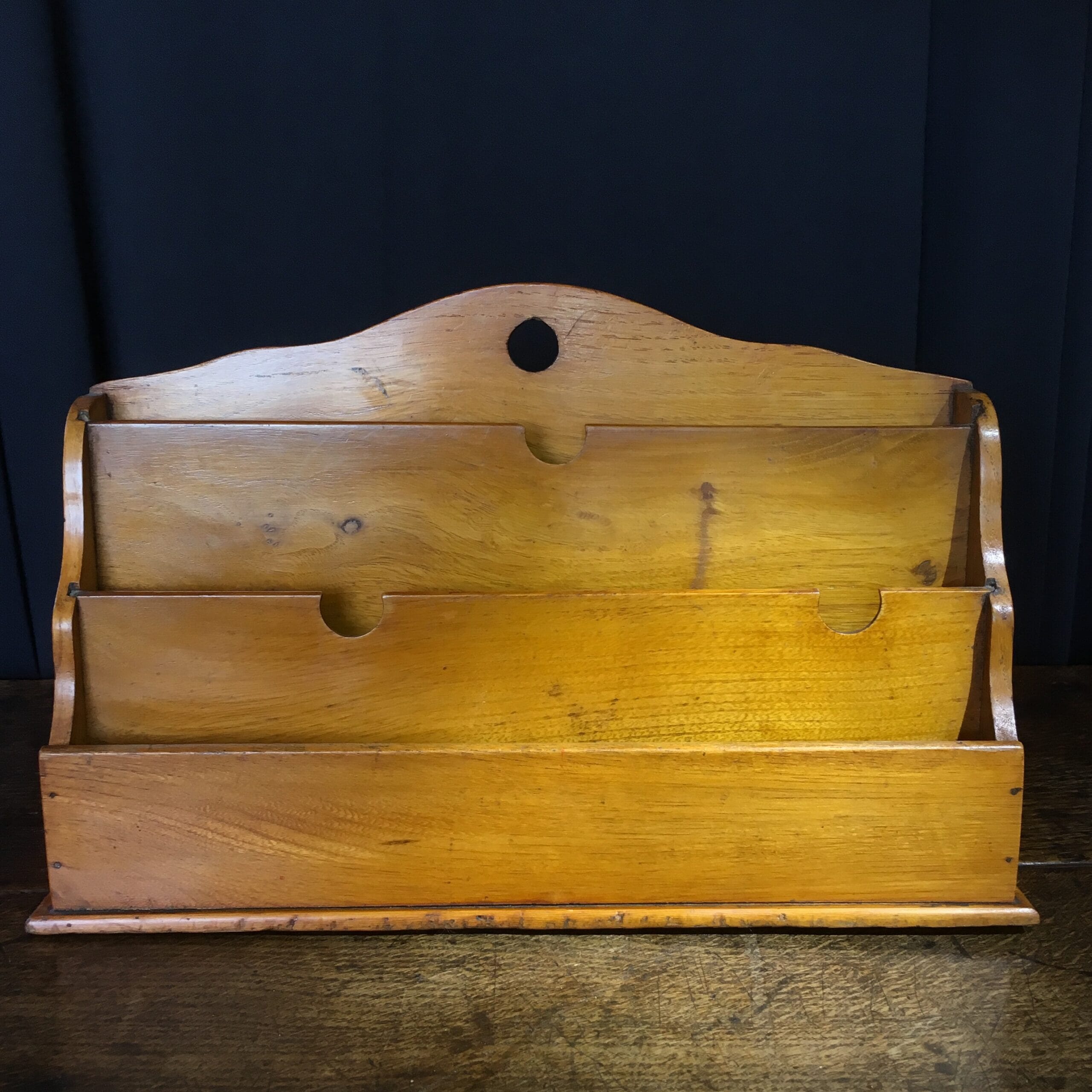 Victorian wood letter rack, three compartments, c. 1890-0