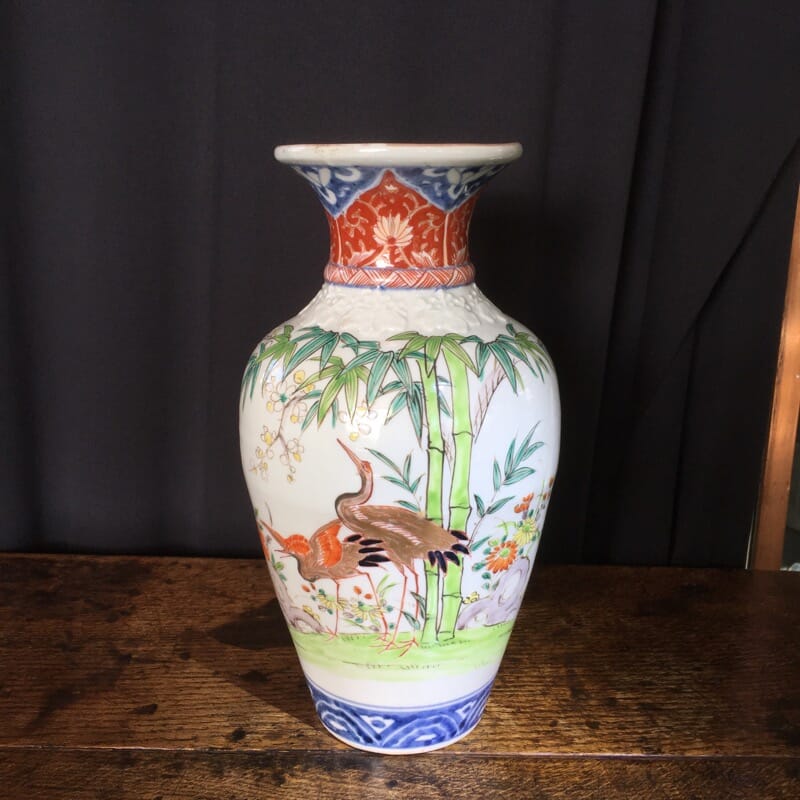 Japanese vase, Bamboo & Cranes, circa 1910 -0