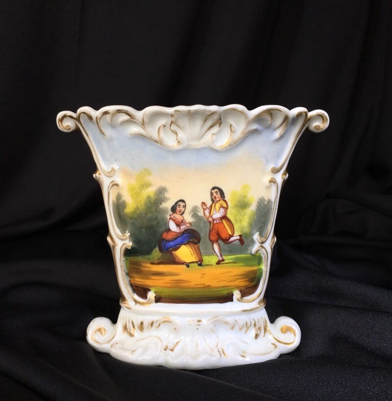 Paris Porcelain spill vase, flowers & children, c. 1880 -0