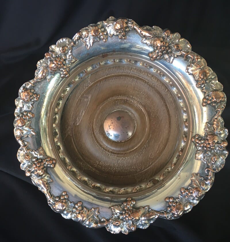 Old Sheffield Plate pair of Wine Coasters with fruiting vine rims, c. 1825-22992