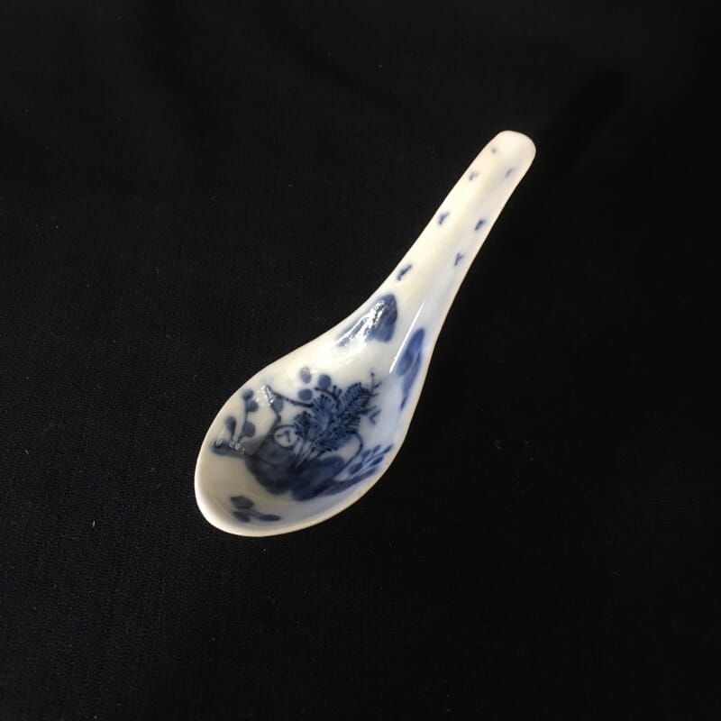 Chinese porcelain spoon, garden scene, 19th century -0