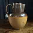 English saltglaze jug, stylish handle terminal, C. 1830-0