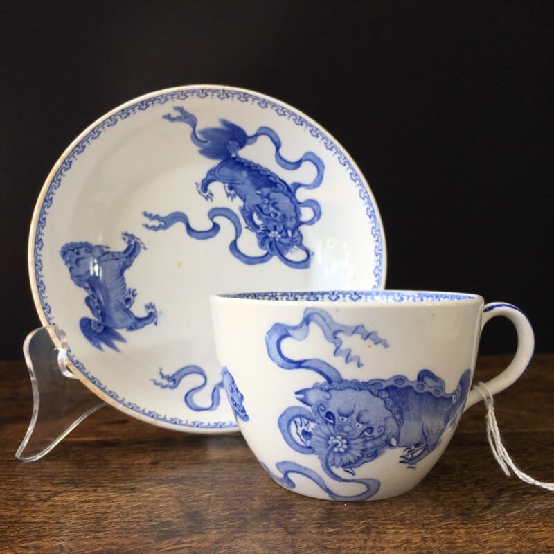 Wedgwood bone china cup and saucer, Chinese foo dog prints, C. 1815 -0