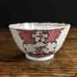 Chinese Export teabowl, flower basket & pink scale border, c.1770-0