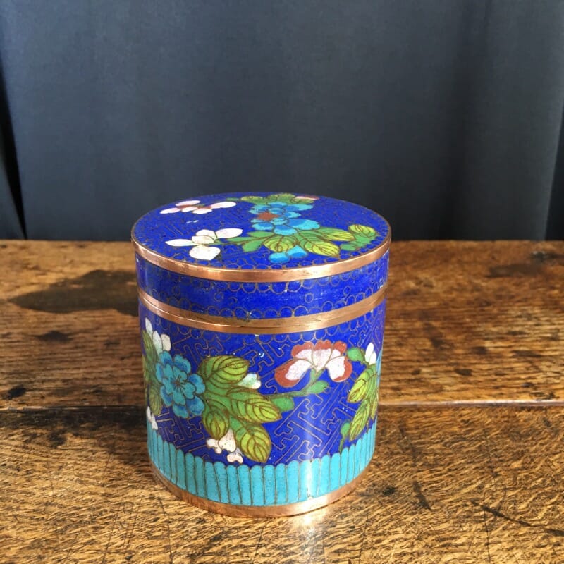 Cloisonné lidded box, flower design, c.1900-0