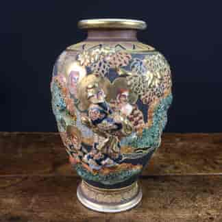 Japanese Satsuma vase, raised figures in a landscape, c.1900.-0