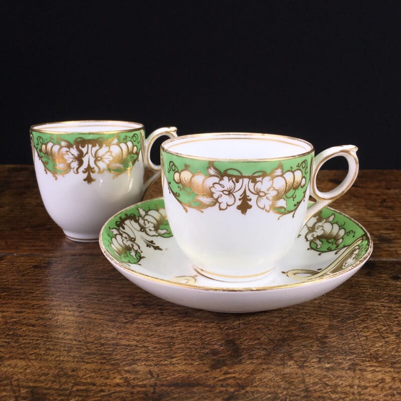 Porcelain trio, green ground and gilding, Bridgwood & son, c.1845-0