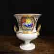 Derby porcelain urn, flower panel with snake handles, c.1825-0