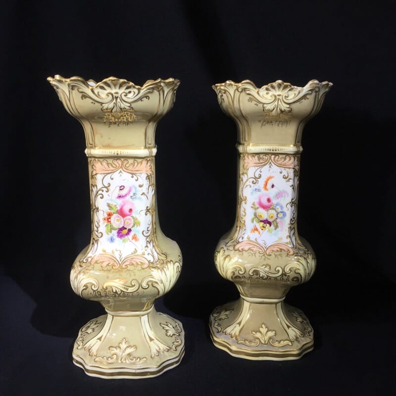 Early pair of Victorian porcelain square vases, c.1840-0