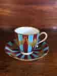 Worcester cup & saucer, fluted form with later turquoise & claret bands, c.1775 -0