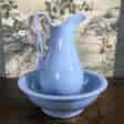 Small blue clay jug and basin, possibly Ridgways, c. 1865-0