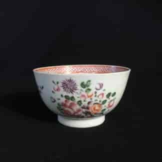 Chinese Export teabowl, flowers with pink scale border, c. 1765-0
