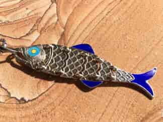 Silver & Enamel articulated fish pendant, salmon, early 20th century -0