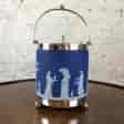 Wedgwood Blue Jasper biscuit barrel with plated mount, c.1880-0
