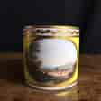 Derby yellow ground coffee can, pat. 531 Landscape by Jockey Hill, c. 1795-0