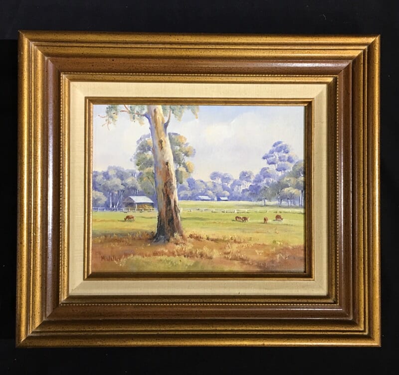 Australian oil on board, 'Peaceful Country', signed M. Willey -0