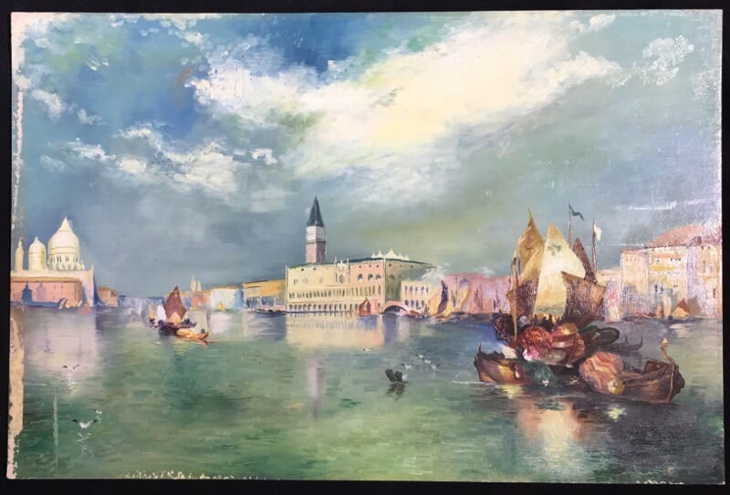 Oil on board, 'View of Venice' after Turner, c. 1900-0