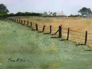 Ken Ellis watercolour, 'Farmhouse on the hill', signed -0
