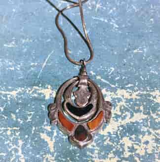 Victorian silver & semiprecious stone 3 part pendant, Scottish? c.1860-0