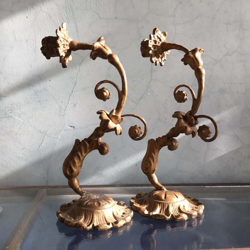 Pair of giltwood & gesso wall candlesticks, 19th century-0