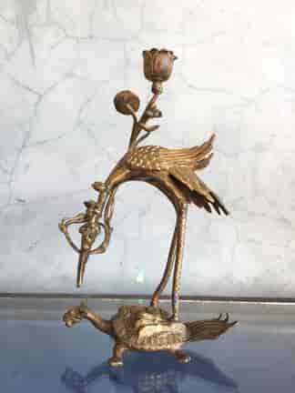 Japanese gilt bronze candlestick figure of a crane on a turtle, 19th century-0