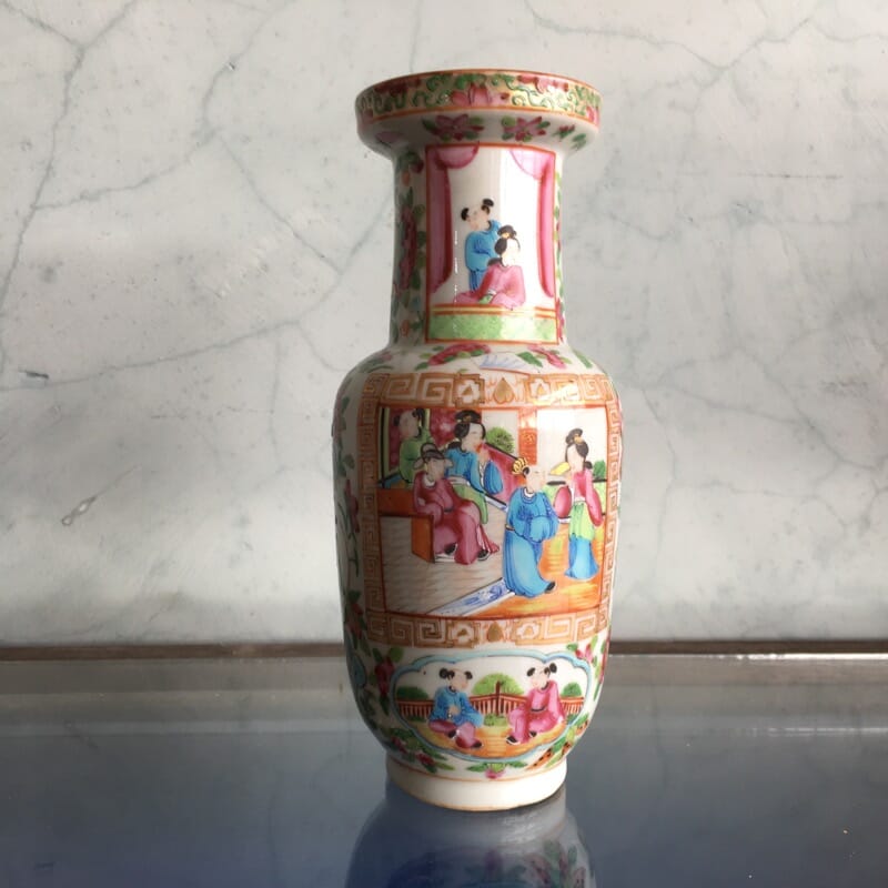 Chinese Cantonese vase, finely painted scenes & flowers, c.1865-0