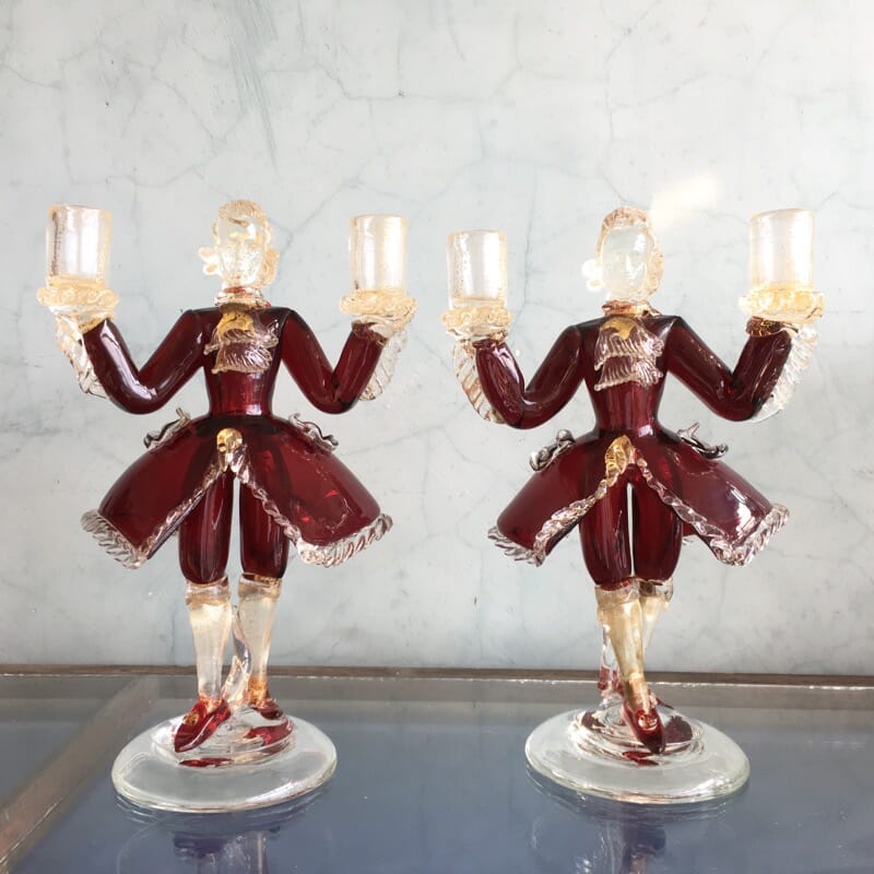 Pair of Murano Glass figural candlesticks, ruby, mid 20th century-0