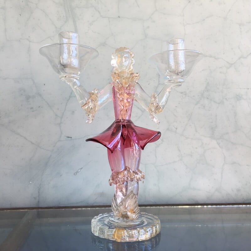 Murano Glass double candlestick figure in Ruby glass, mid 20th century-0