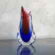 Murano Glass vase, 'birds beak' form with blue red, mid 20th century-0