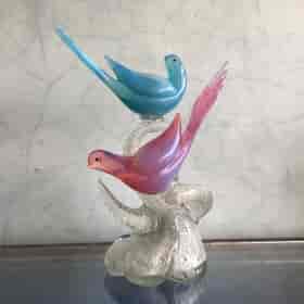 Large Murano Glass sculpture, 2 birds in branches, mid 20th century-0